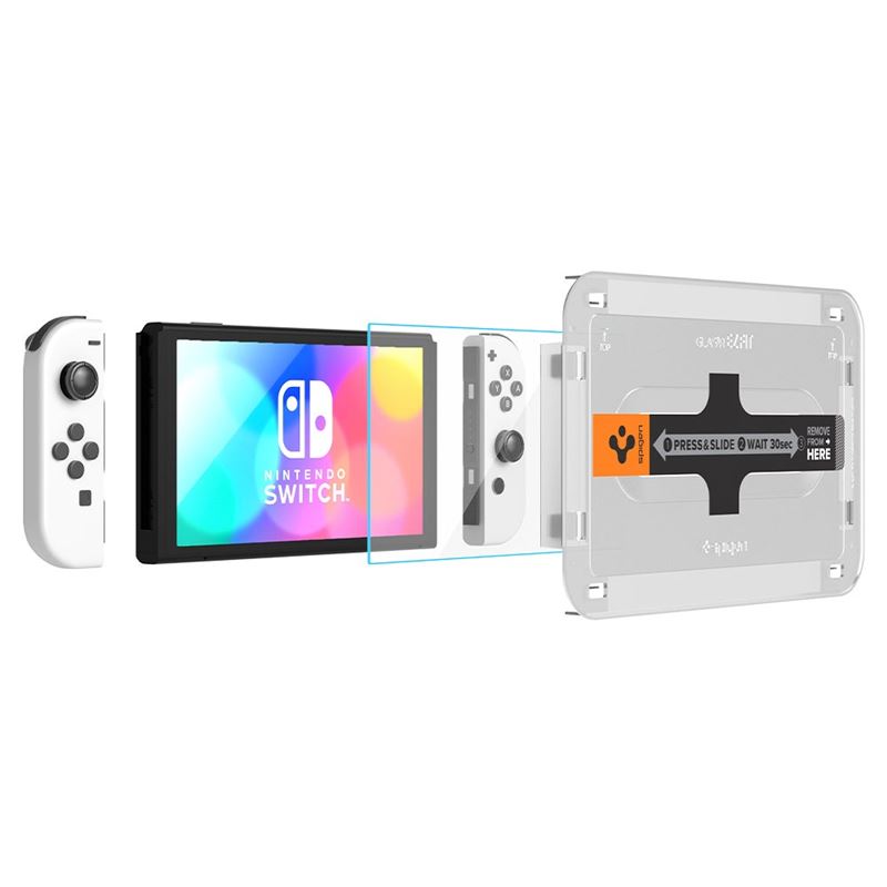 Set 2 folii de sticla Spigen Glas.tR EZ Fit cu rama de montaj pentru Nintendo Switch OLED (Diverse accesorii, AGL03829) by www.silkase.ro